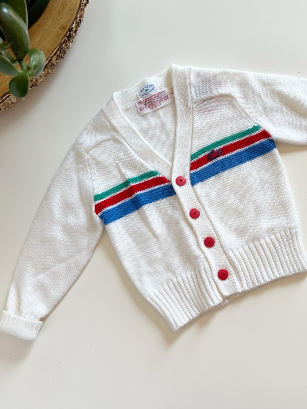 Vintage Izod Lacoste White Striped Cardigan Sweater | 2T
